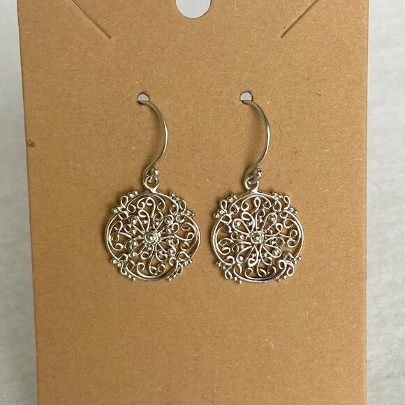 Sterling Silver 925 Round Scrollwork Filigree Link Bracelet & Dangle Earring Set - Picture 13 of 16